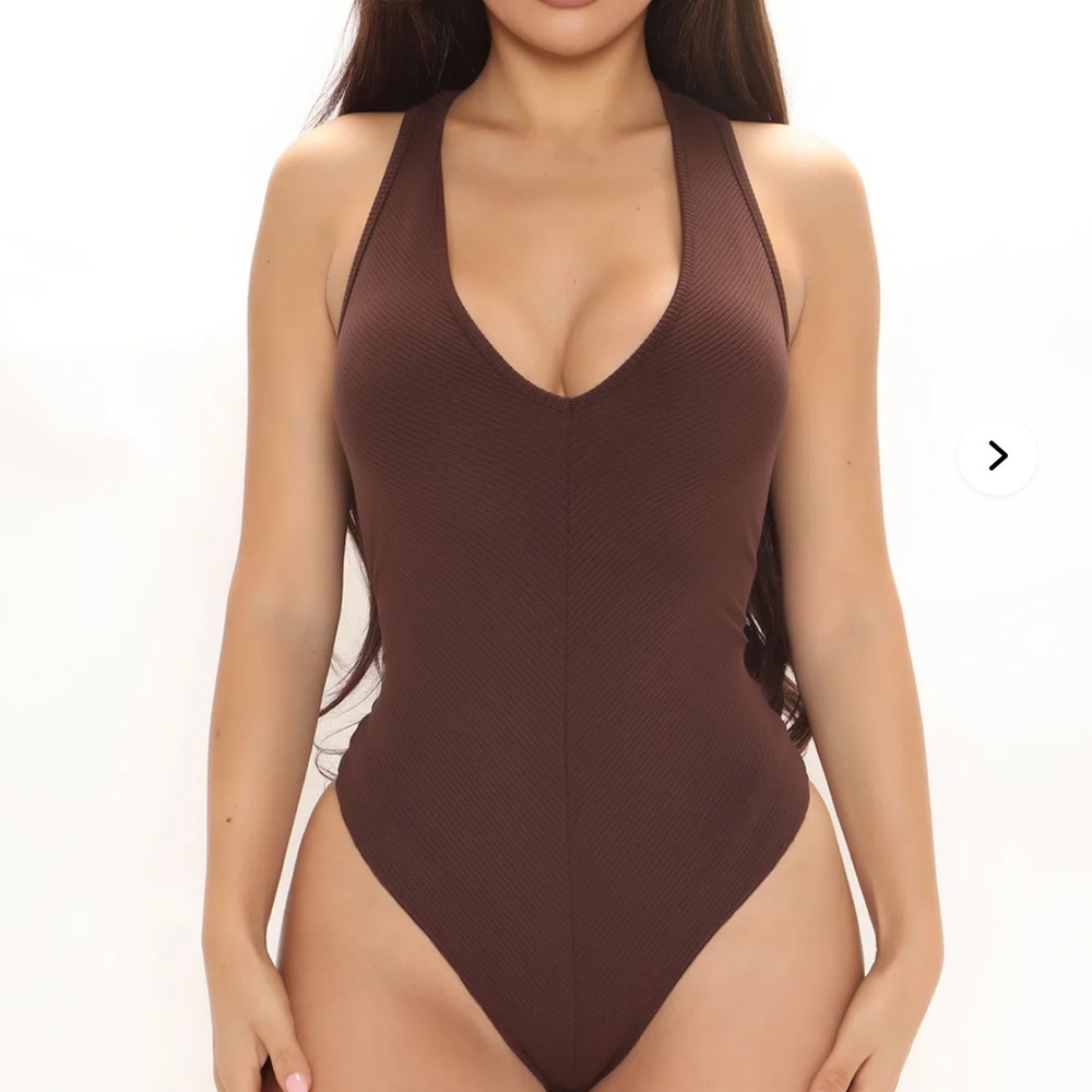 Fashion Nova Chocolate Brown Ribbed Racerback Thong Bodysuit